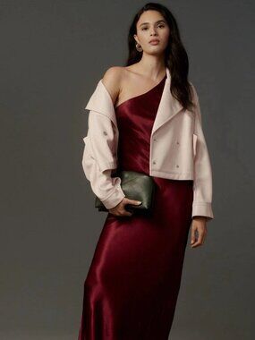 Anthropologie Avec Les Filles Cropped Jacket Faux Leather Pink Large NWT